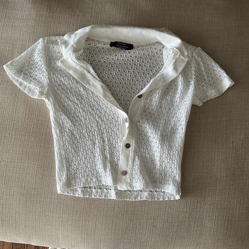Bershka mesh button up crop top